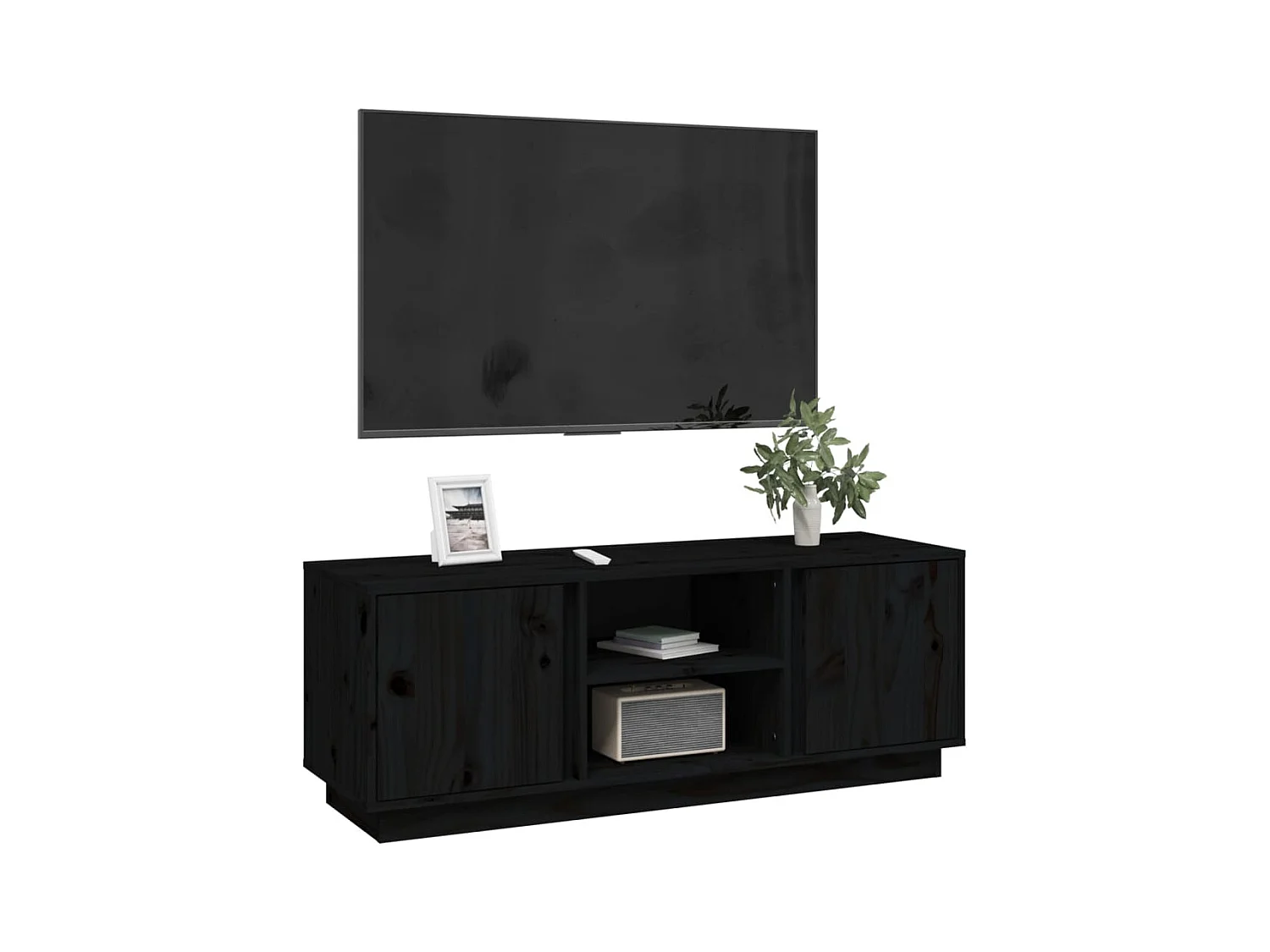 Mueble de TV | Mueble de salón madera maciza de pino negro 110x35x40,5 cm