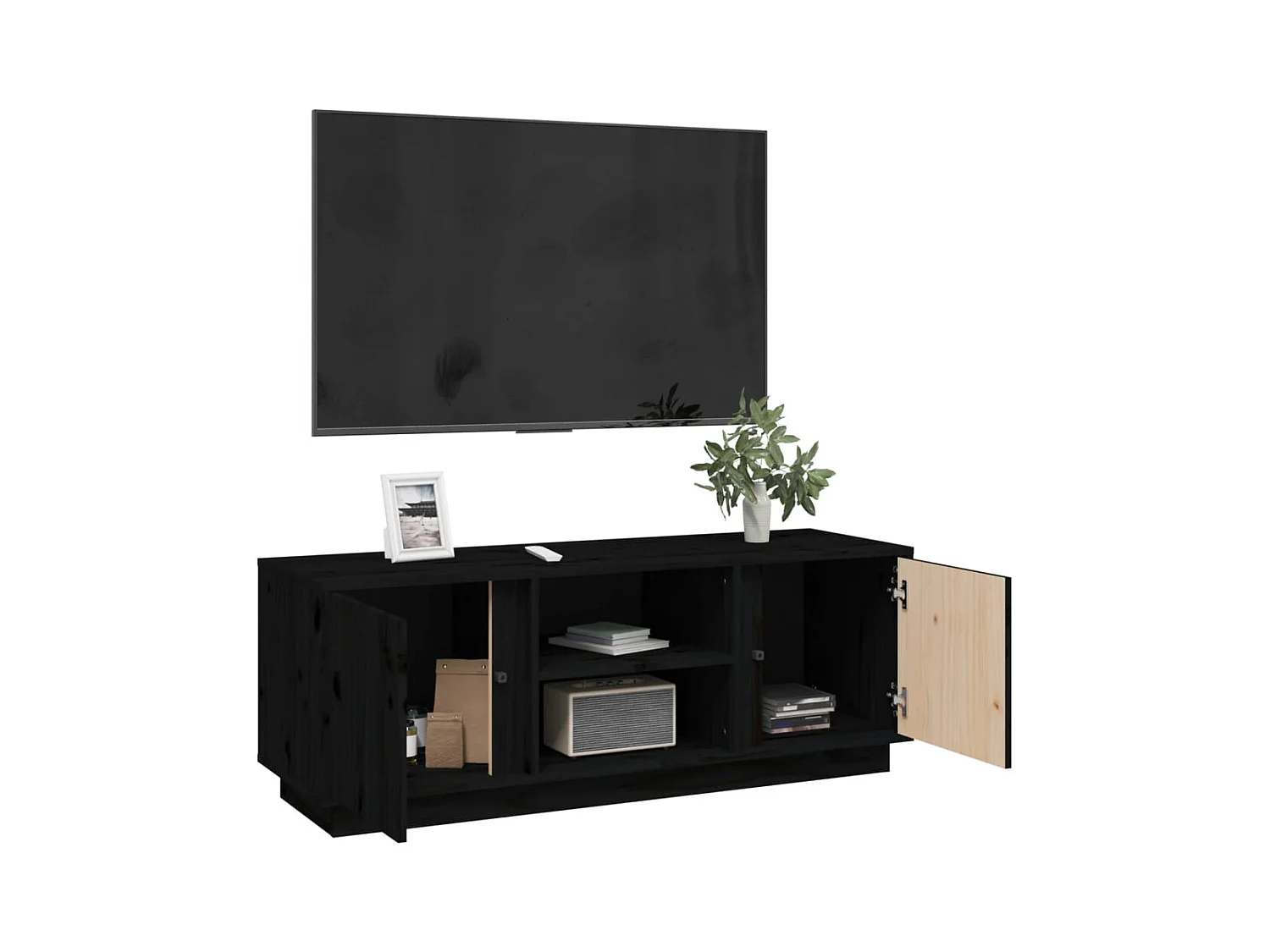 Mueble de TV | Mueble de salón madera maciza de pino negro 110x35x40,5 cm