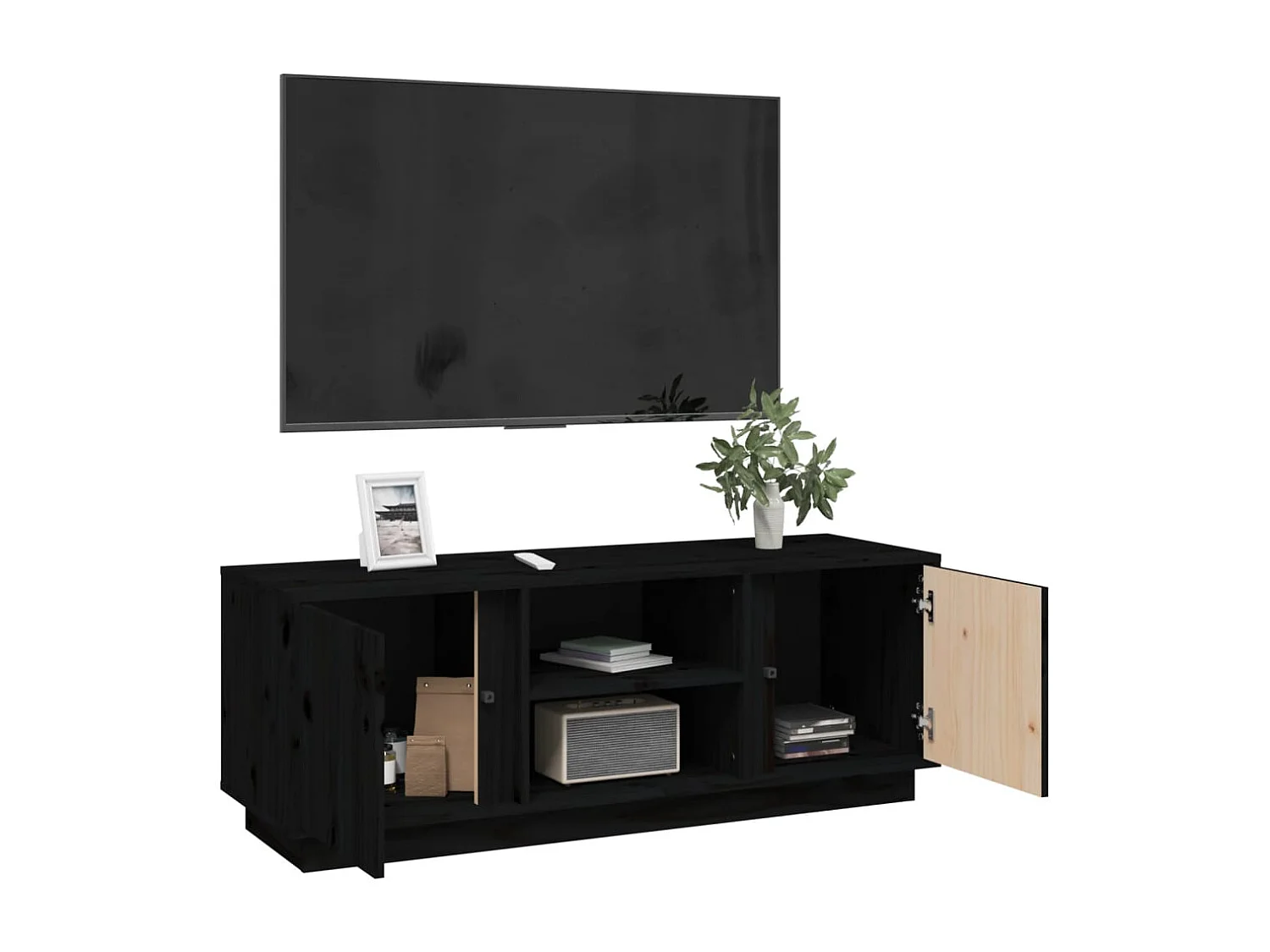 Meuble TV | Banc TV | Armoire TV Noir 110x35x40,5 cm Bois de pin massif