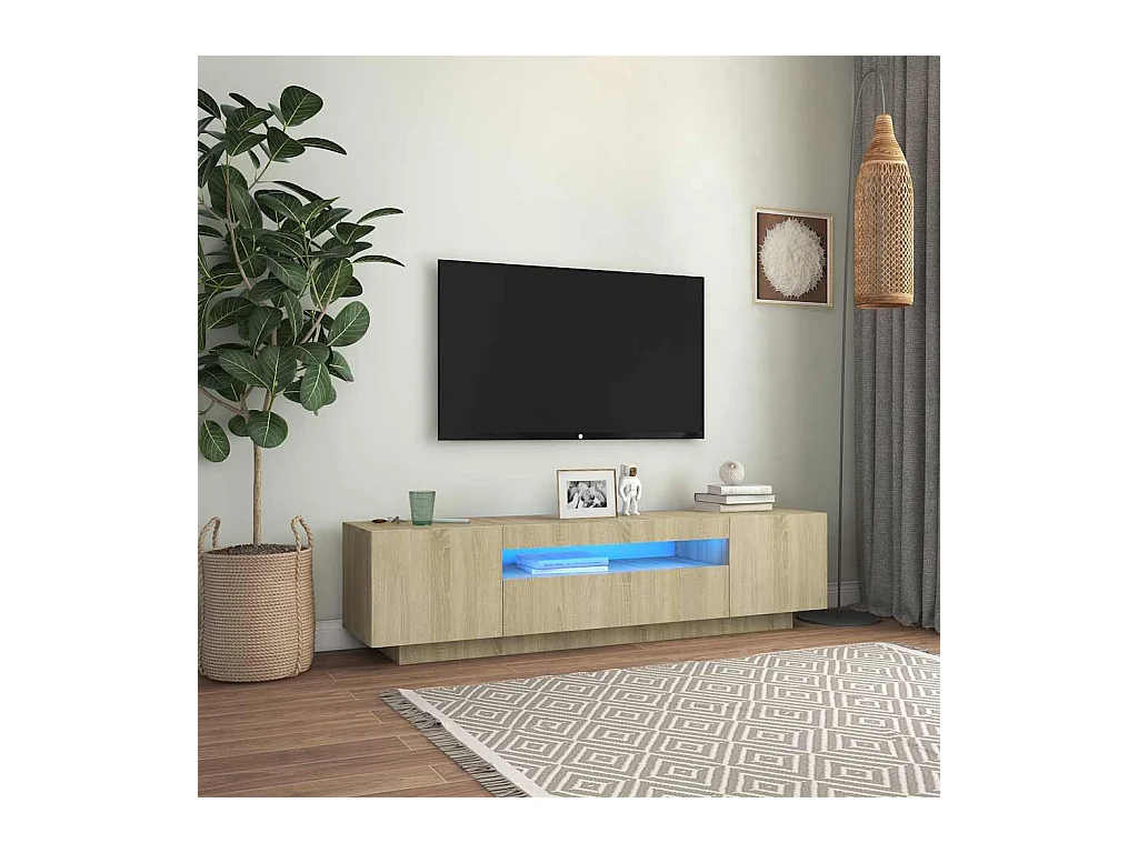 Mueble de TV | Mueble de salón con luces LED roble Sonoma 160x35x40 cm