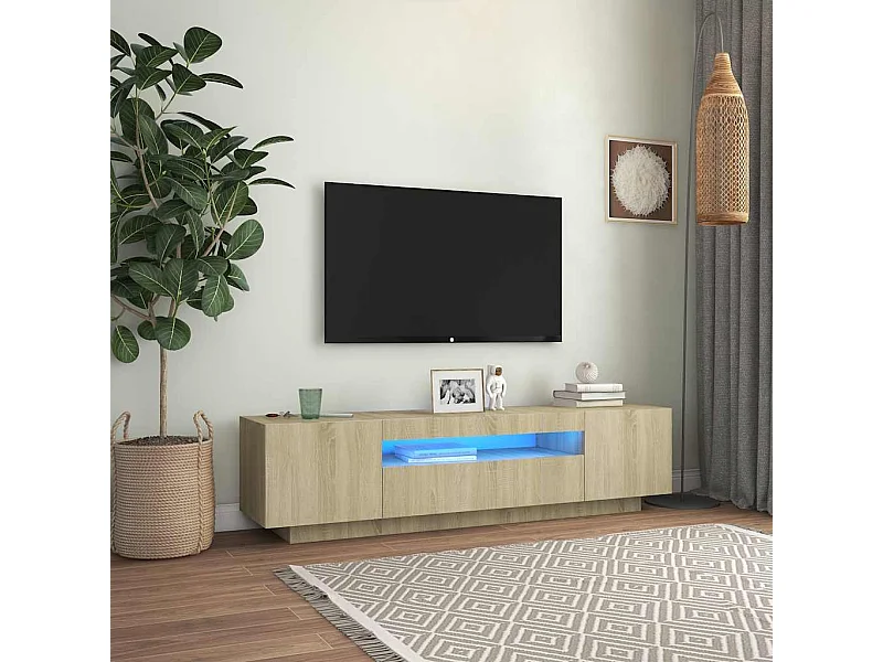 Mueble de TV | Mueble de salón con luces LED roble Sonoma 160x35x40 cm