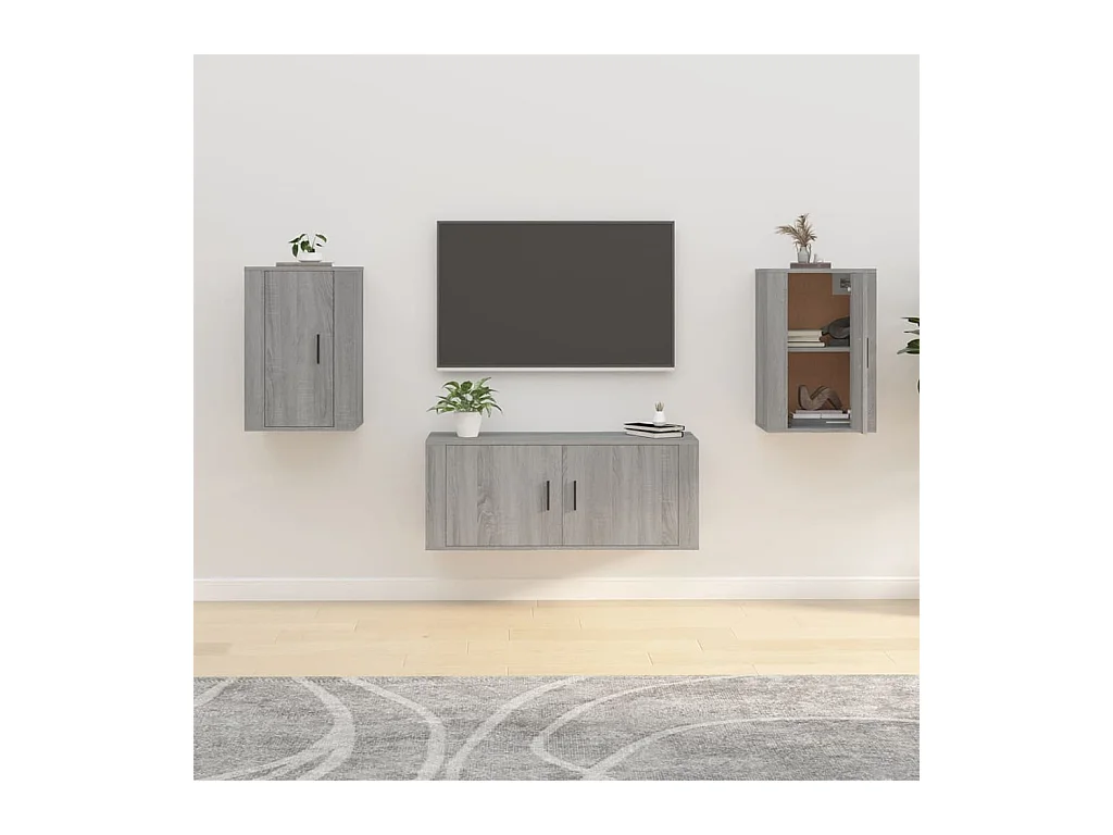 muebles para TV  | Gabinetes de TV |  Muebles de salón de pared 2 uds gris Sonoma 40x34,5x60 cm