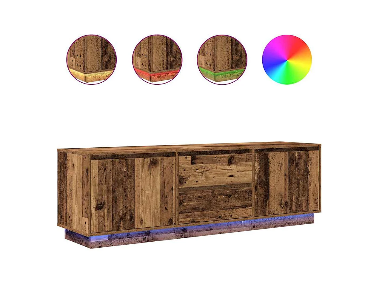 Meuble TV | Banc TV | Armoire TV avec éclairage LED vieux bois 160,5x41x50 cm