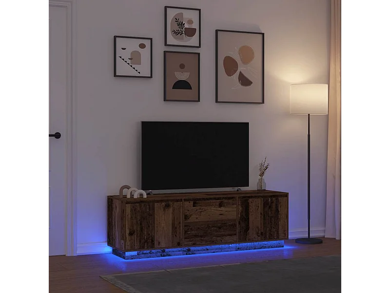 Meuble TV | Banc TV | Armoire TV avec éclairage LED vieux bois 160,5x41x50 cm