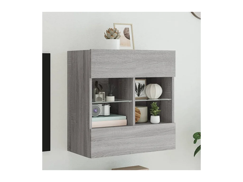 Mueble de TV | Mueble de salón de pared con luces LED gris Sonoma 58,5x30x60,5 cm