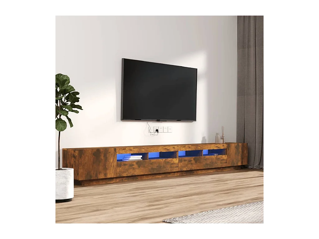 Set de muebles TV | Gabinetes de TV | Muebles de salón con LEDS 3 pzas contrachapada roble ahumado