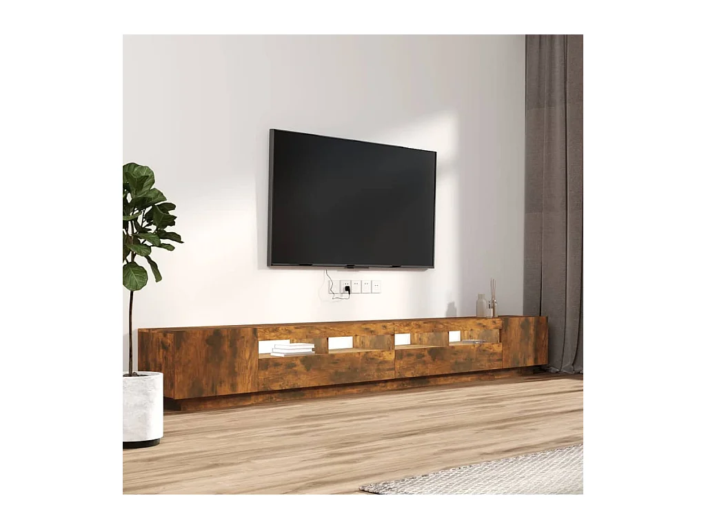 Set de muebles TV | Gabinetes de TV | Muebles de salón con LEDS 3 pzas contrachapada roble ahumado