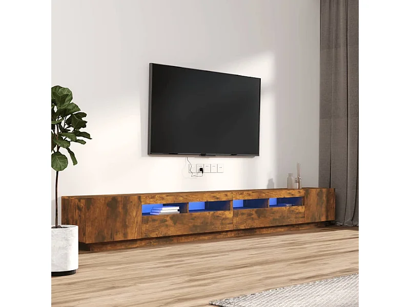 Set de muebles TV | Gabinetes de TV | Muebles de salón con LEDS 3 pzas contrachapada roble ahumado