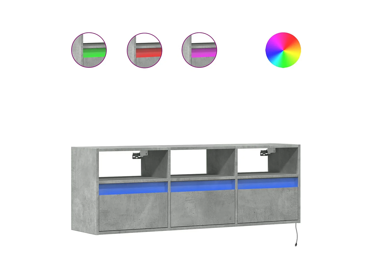 Tv-wandmeubel | TV-kast | Tv-Bank met LED-verlichting 130x31x45 cm betongrijs