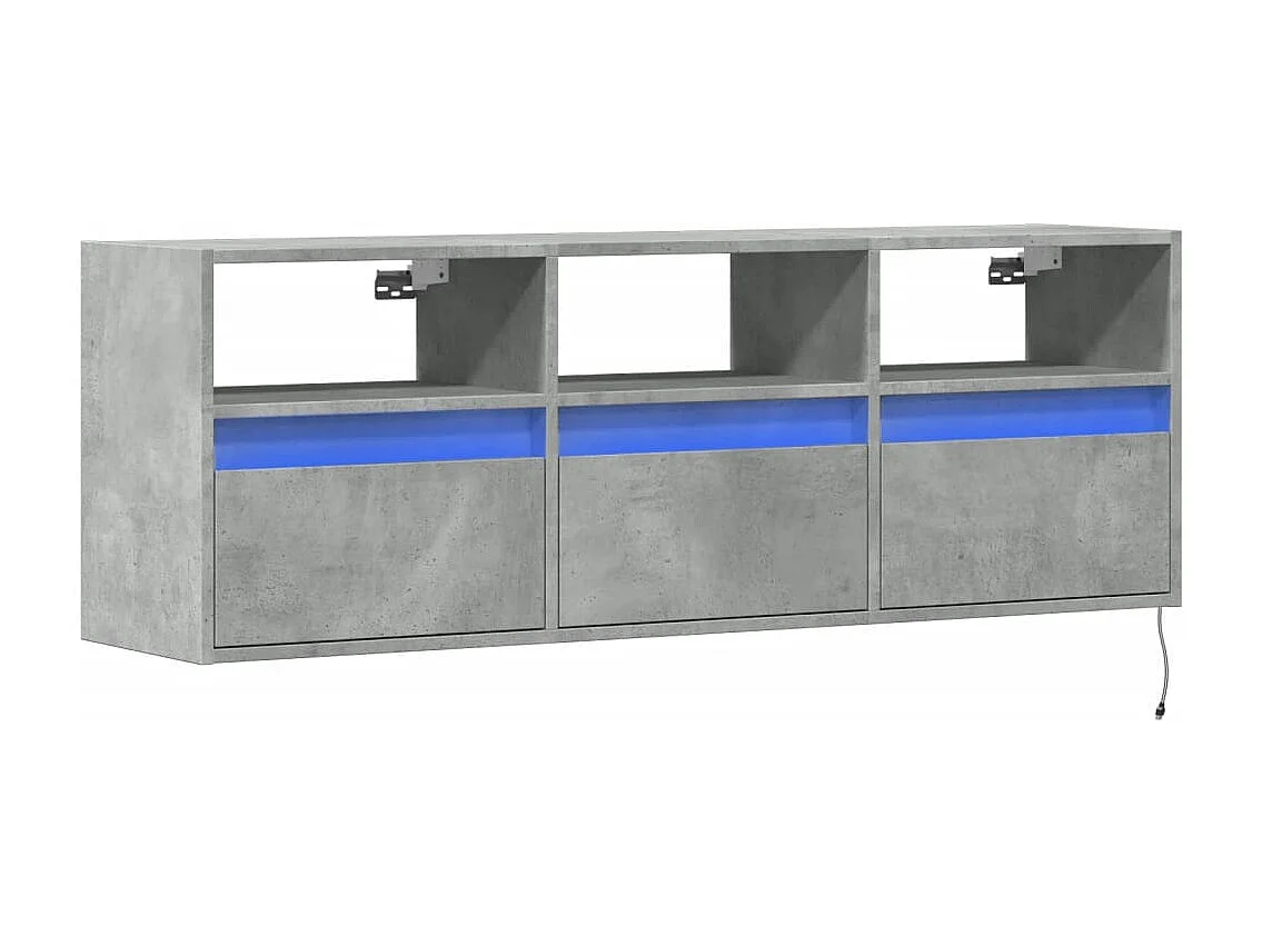 Meuble TV | Banc TV | Armoire TV mural avec lumières LED gris béton 130x31x45 cm
