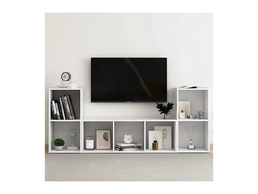 3-delige Tv-meubelset | Tv-Bank | TV-kast bewerkt hout wit