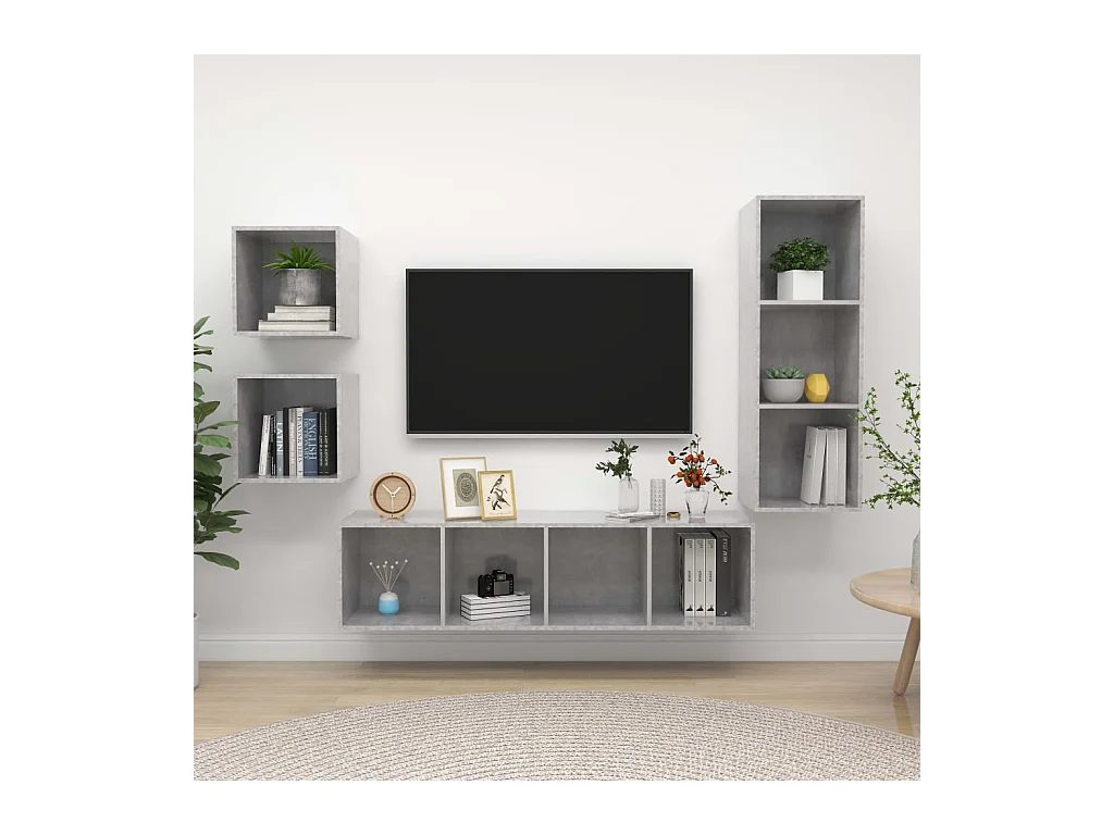 Ensemble de meuble TV | Banc TV | Armoire TV 4 pcs Gris béton Bois d'ingénierie