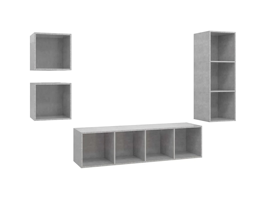 Ensemble de meuble TV | Banc TV | Armoire TV 4 pcs Gris béton Bois d'ingénierie