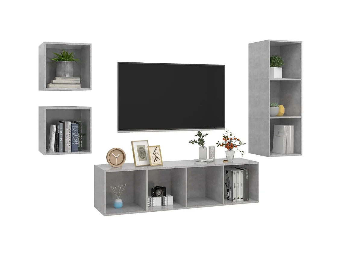 Ensemble de meuble TV | Banc TV | Armoire TV 4 pcs Gris béton Bois d'ingénierie