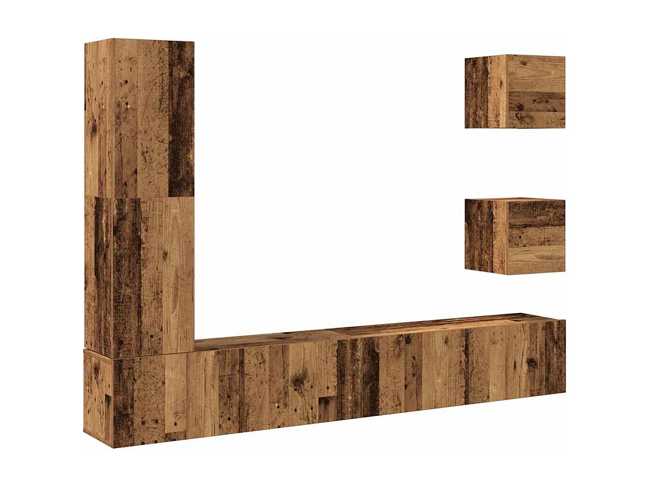 5-delig Tv-meubelset | Tv-Bank | TV-kast wandmontage bewerkt hout oud houtkleurig