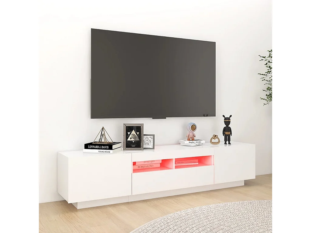 Mueble para TV  | Gabinete de TV |  Mueble de salón con luces LED blanco 180x35x40 cm