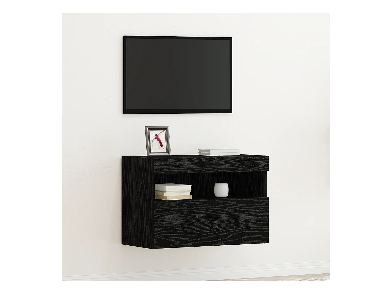 Meuble TV | Banc TV | Armoire TV avec éclairage LED Chêne noir 60x30x40 cm