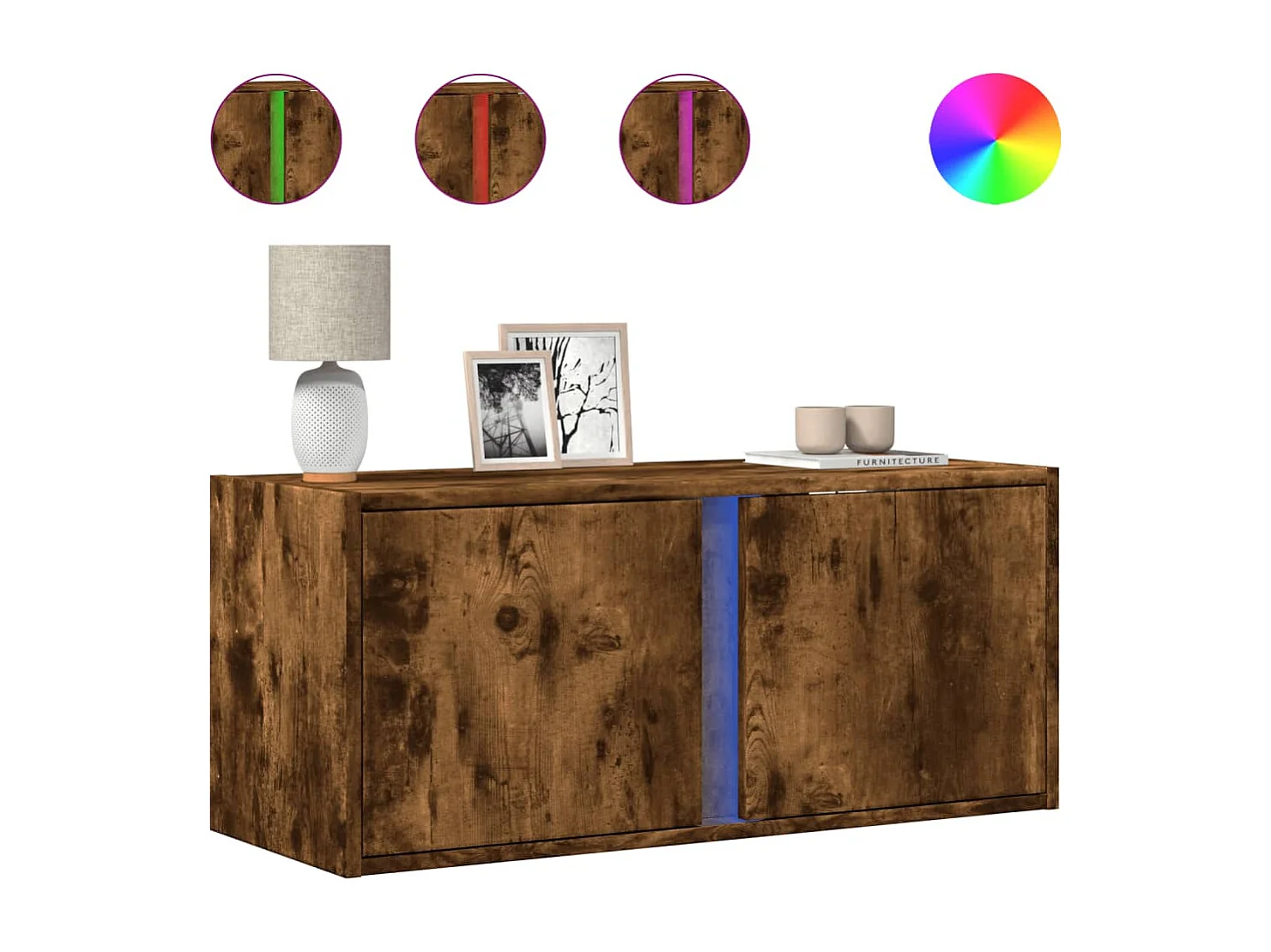 Tv-wandmeubel | TV-kast | Tv-Bank met LED-verlichting 80x31x35 cm gerookt eiken