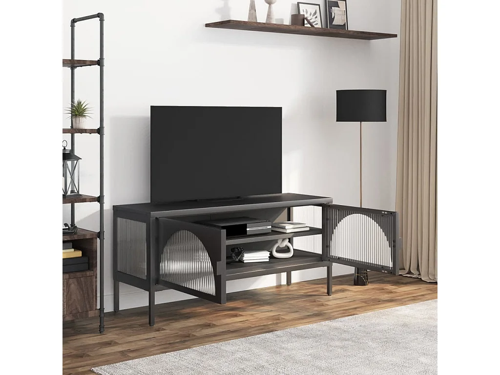 Tv-meubel | Tv-Bank | TV-kast 105x35x50 cm glas en staal zwart