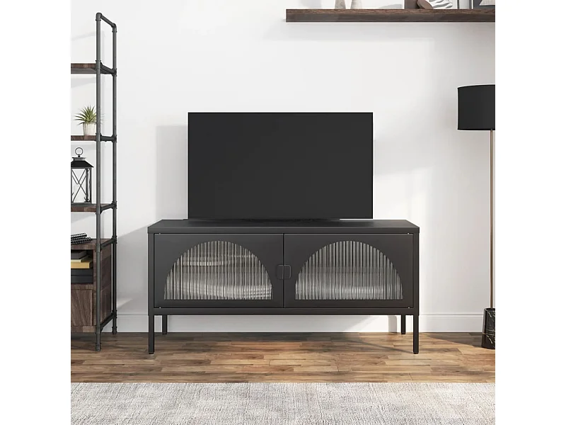 Tv-meubel | Tv-Bank | TV-kast 105x35x50 cm glas en staal zwart