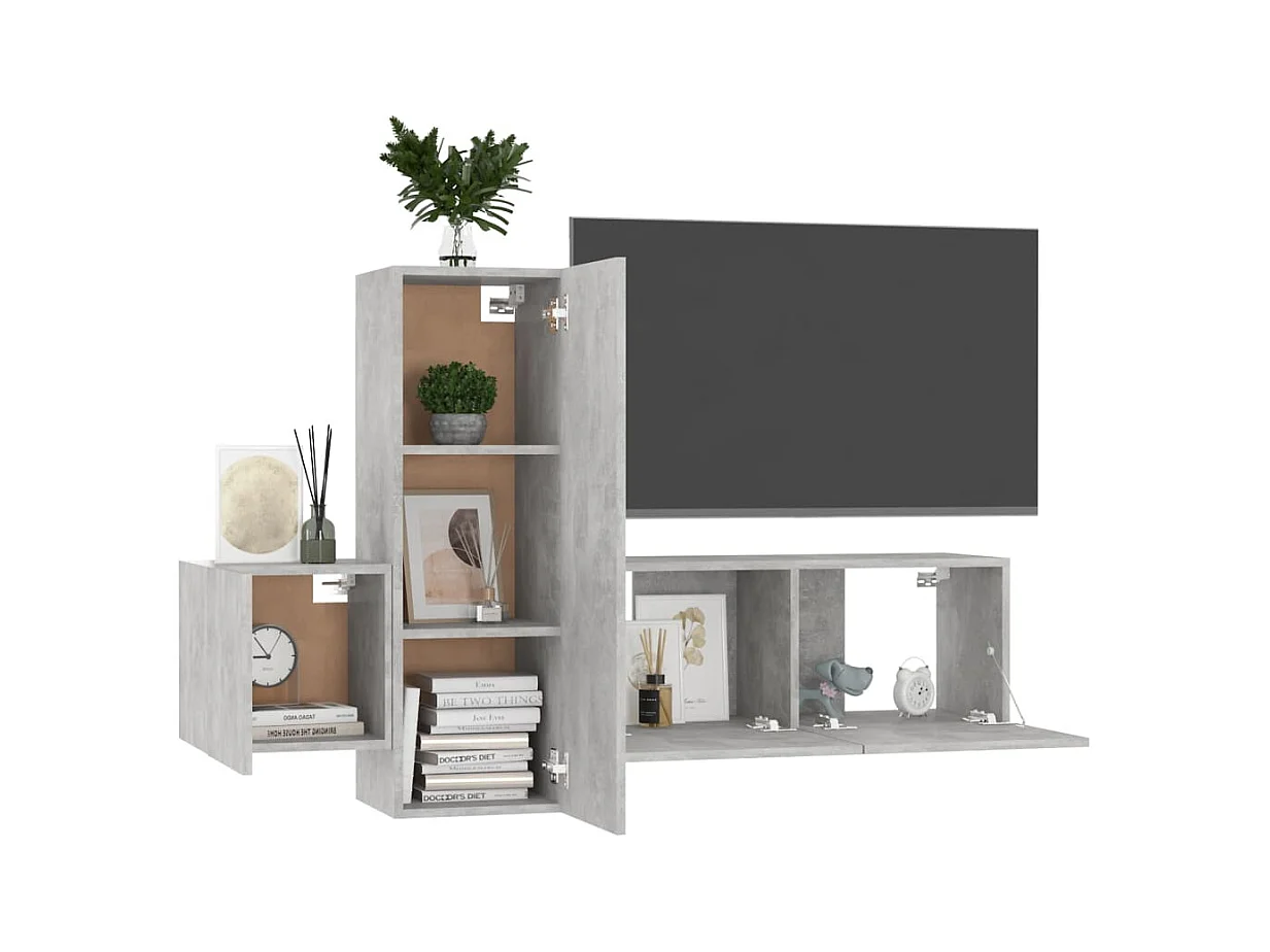 Ensemble de meubles TV | Bancs TV | Armoires TV 3 pcs Gris béton Bois d'ingénierie