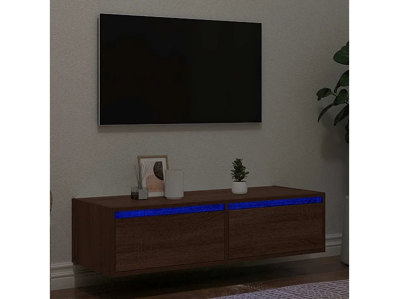 Mueble de TV | Mueble de salón con luces LED roble marrón 100X35,5x25 cm