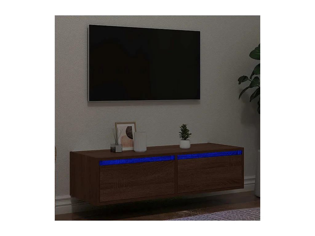 Mueble de TV | Mueble de salón con luces LED roble marrón 100X35,5x25 cm