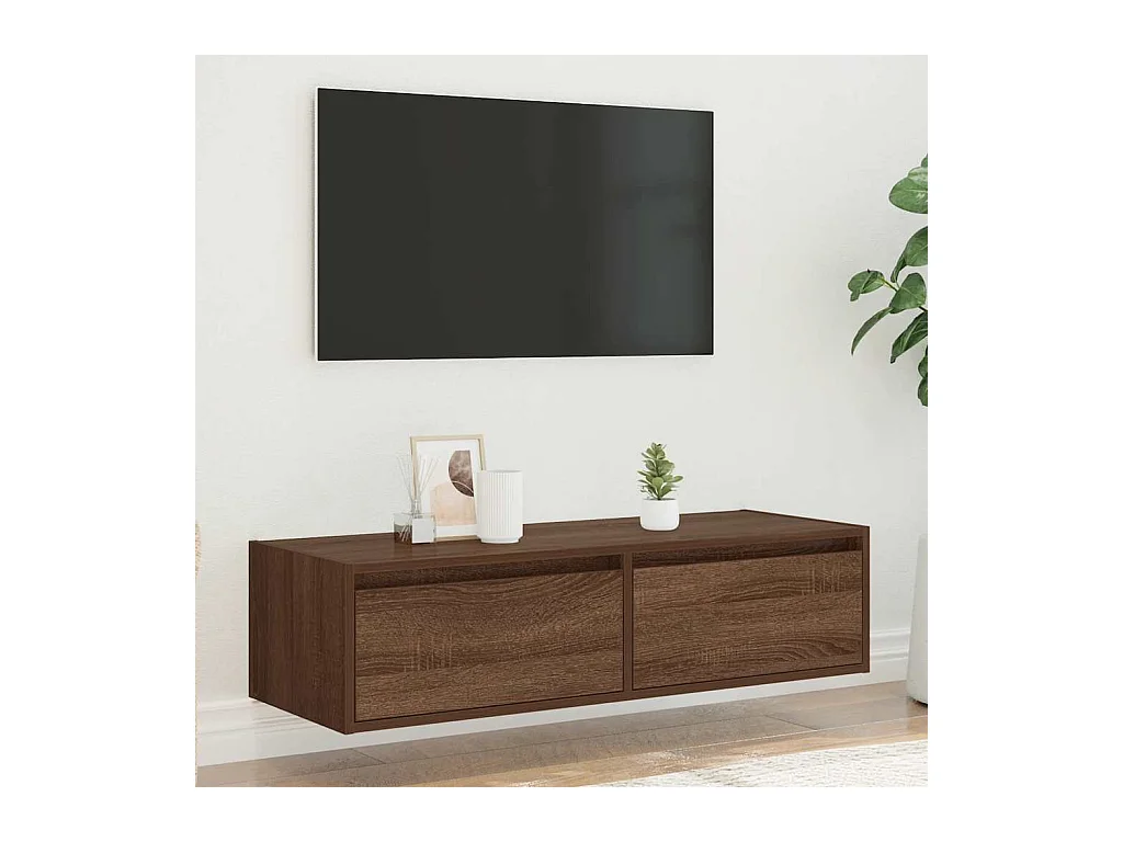 Mueble de TV | Mueble de salón con luces LED roble marrón 100X35,5x25 cm