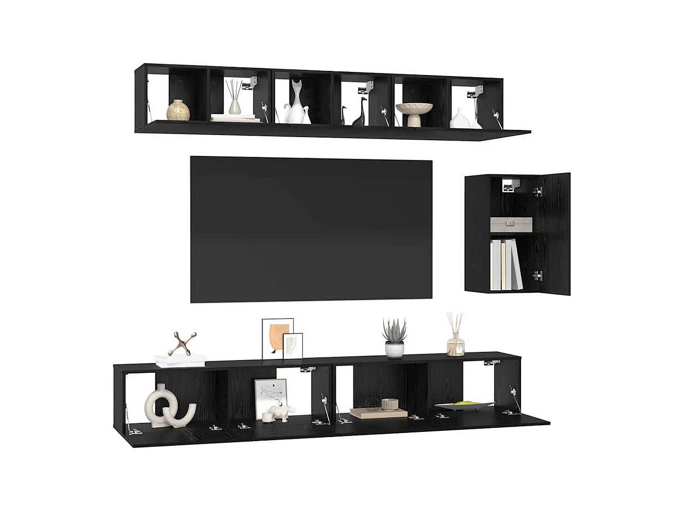 Conjunto de Mueble de TV | Mueble de salón 6 pcs Roble negro 100 x 30 x 30 cm