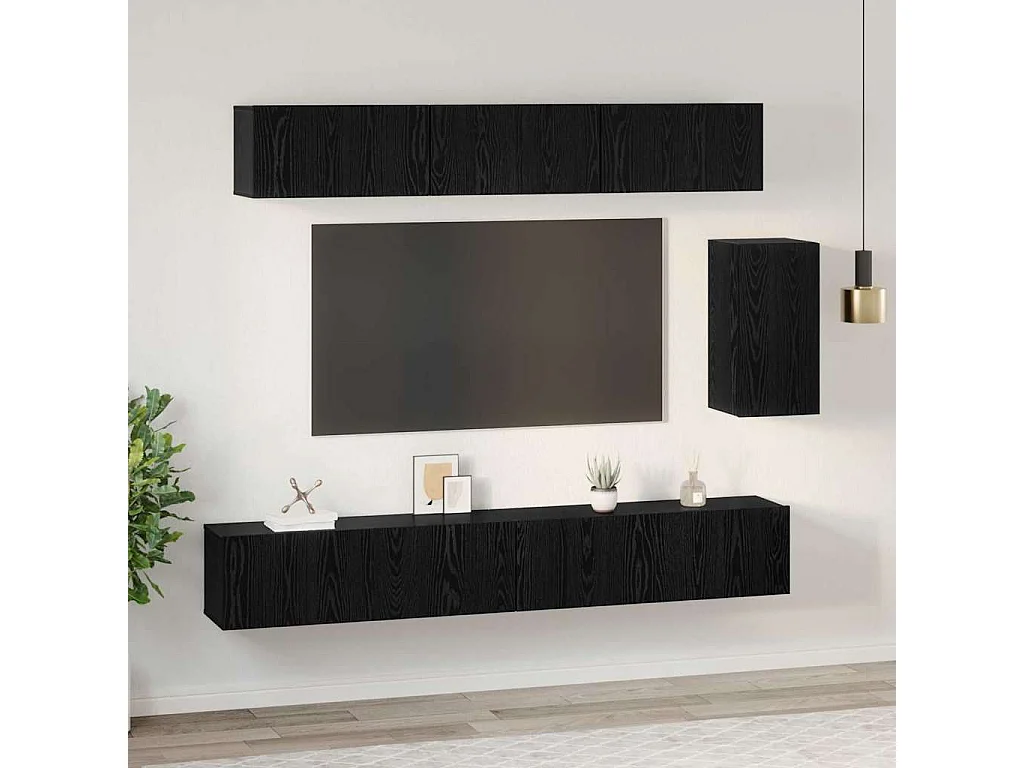 Conjunto de Mueble de TV | Mueble de salón 6 pcs Roble negro 100 x 30 x 30 cm
