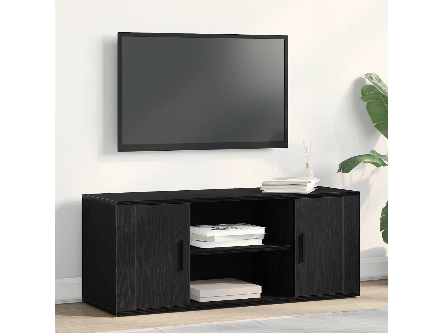Mueble de TV | Mueble de salón Roble negro 100 x 35 x 40 cm Madera contrachapada