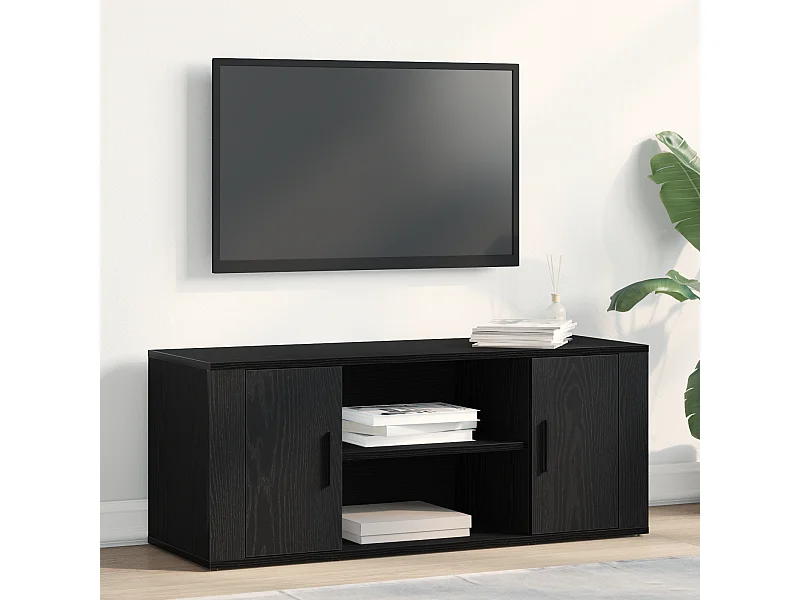 Meuble TV | Banc TV | Armoire TV Noir Chêne 100x35x40 cm Bois d'ingénierie