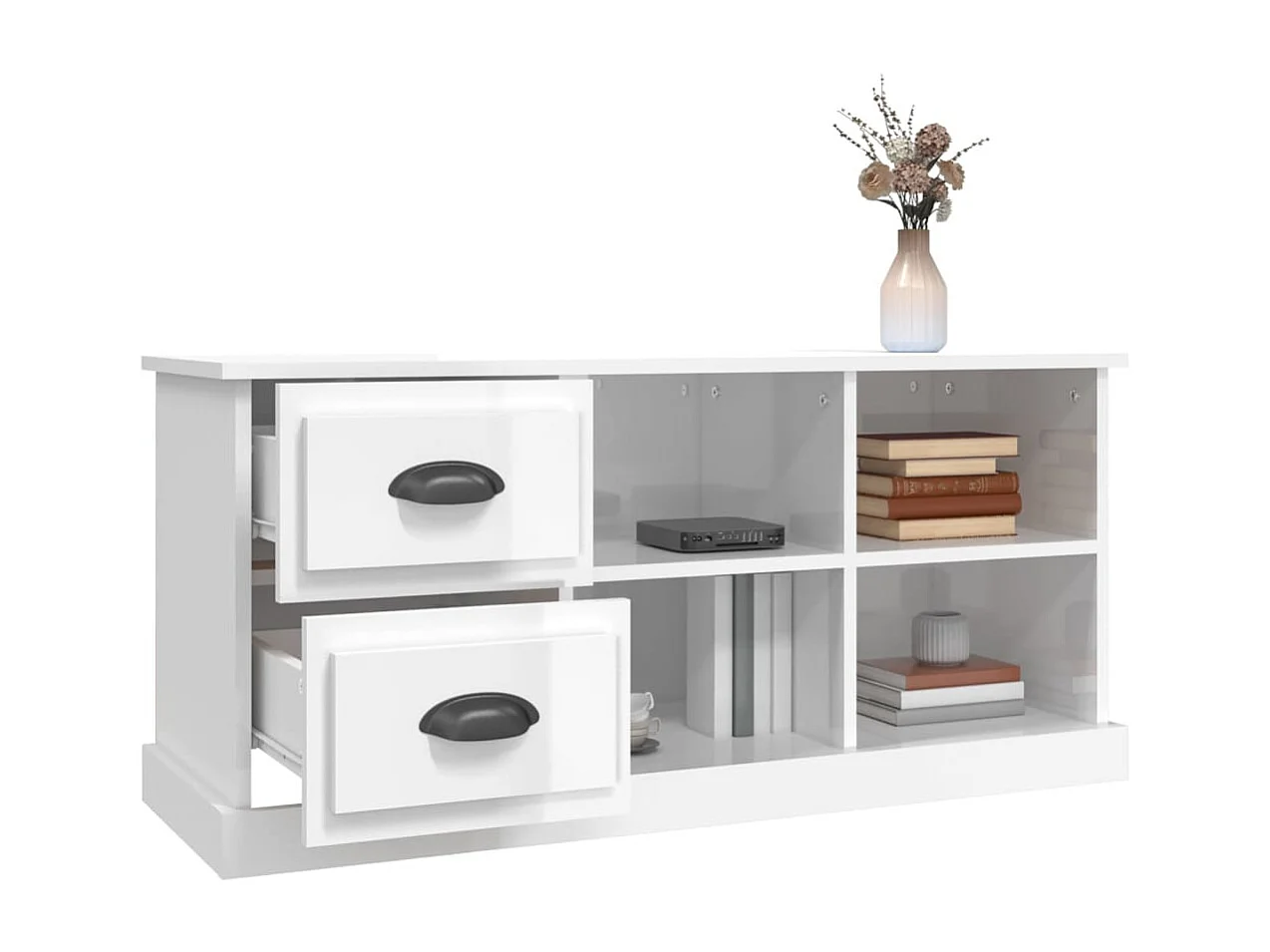 Mueble de TV | Mueble de salón madera contrachapada blanco brillo 102x35,5x47,5cm