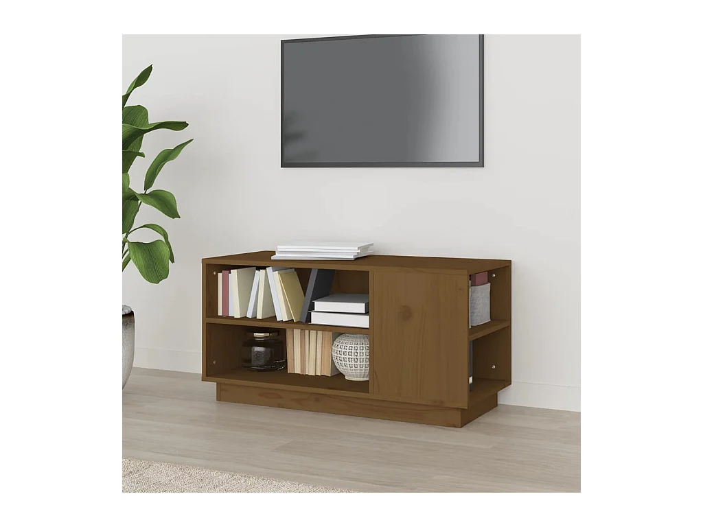 Mueble de TV | Mueble de salón madera maciza de pino marrón miel 80x35x40,5 cm