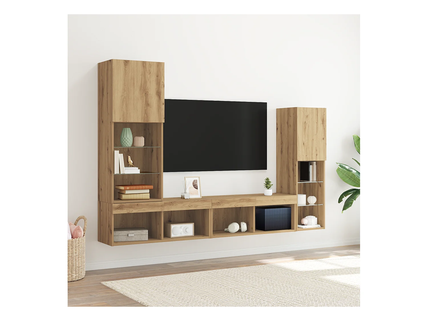 Meuble TV | Banc TV | Armoire TV avec lumières LED Chêne artisan 40.5x30x102 cm