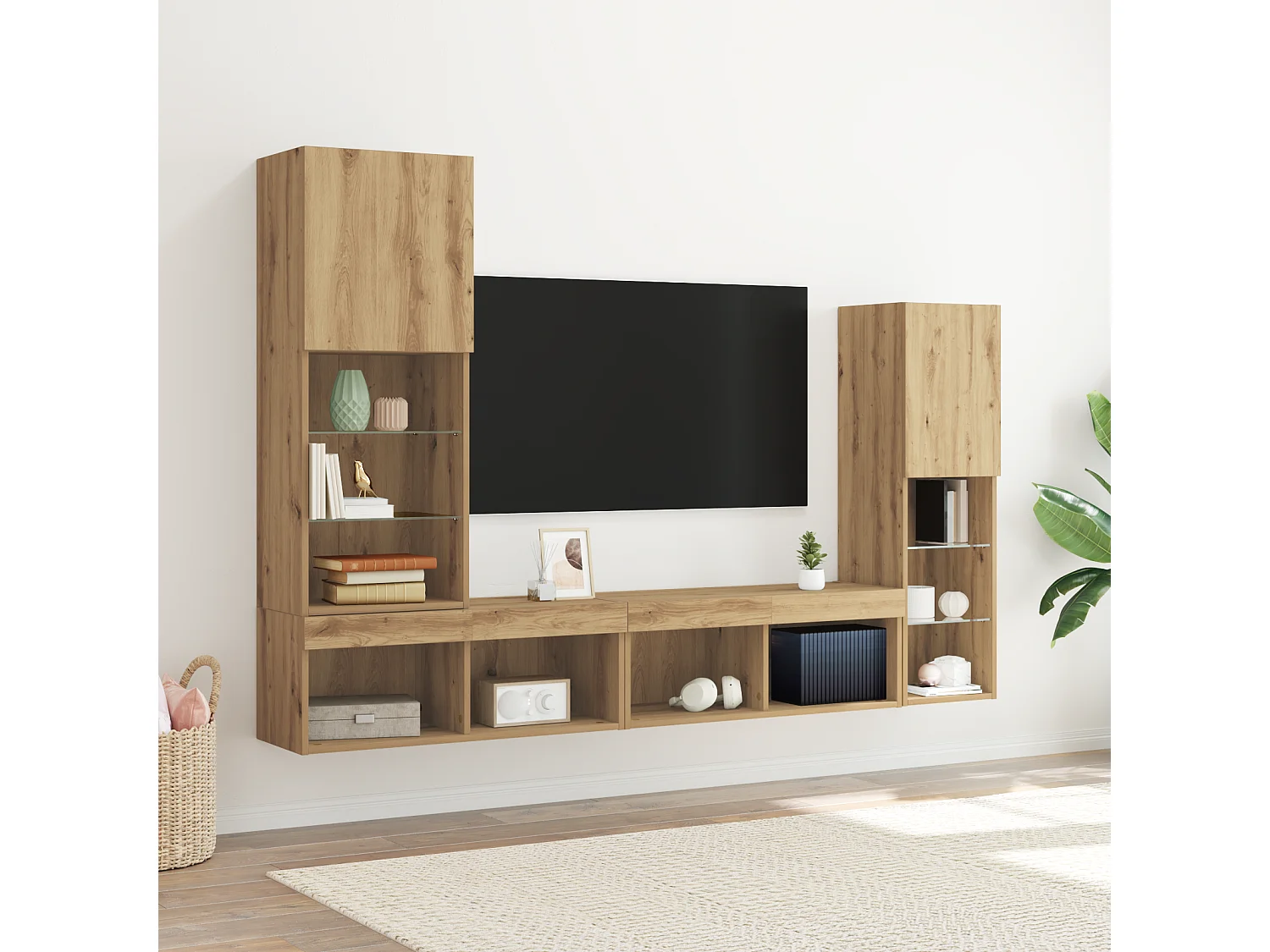 Meuble TV | Banc TV | Armoire TV avec lumières LED Chêne artisan 40.5x30x102 cm