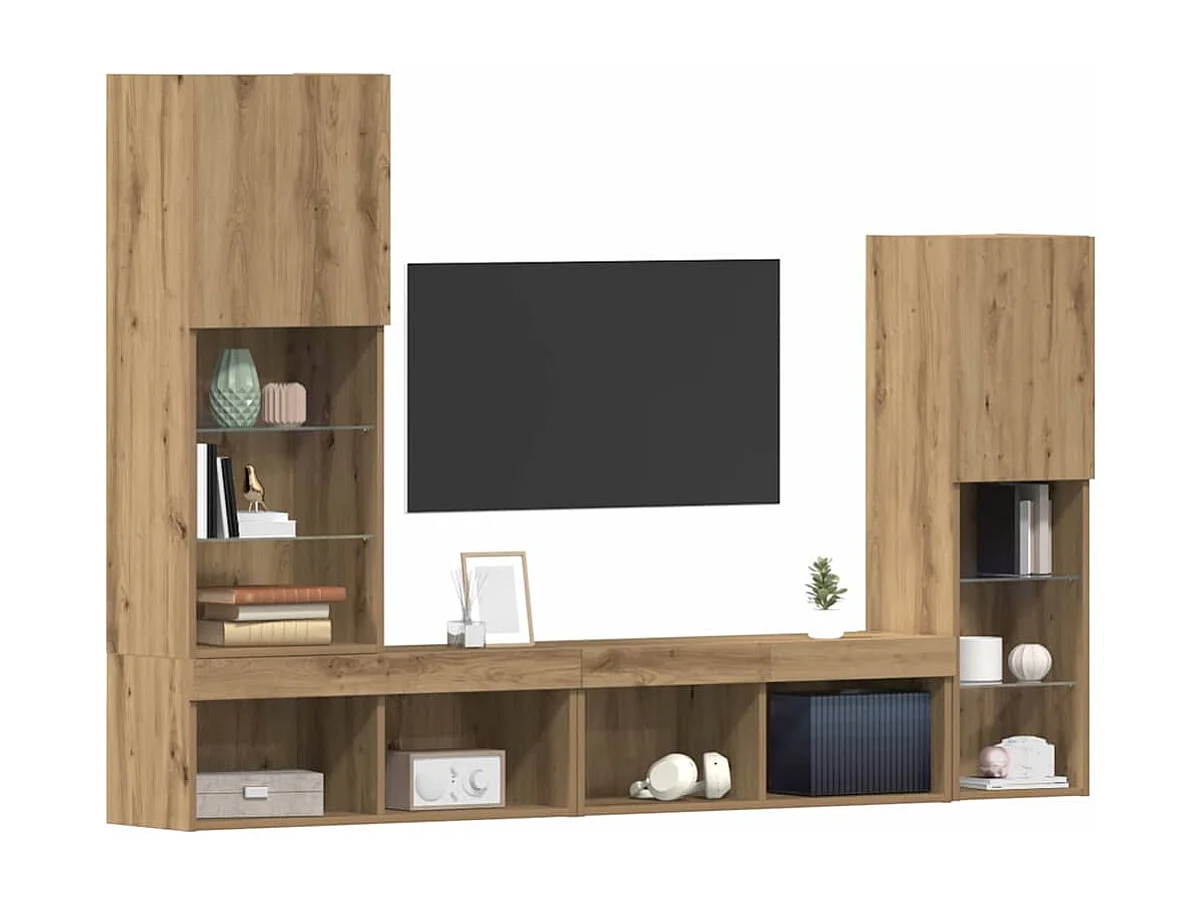 Meuble TV | Banc TV | Armoire TV avec lumières LED Chêne artisan 40.5x30x102 cm