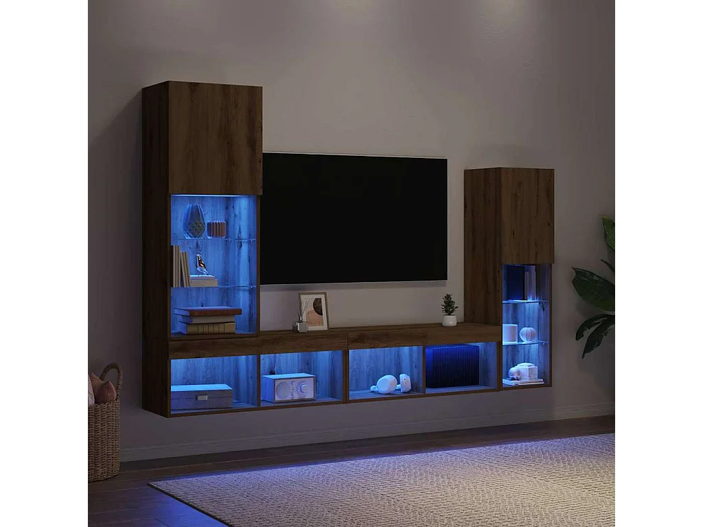 Meuble TV | Banc TV | Armoire TV avec lumières LED Chêne artisan 40.5x30x102 cm