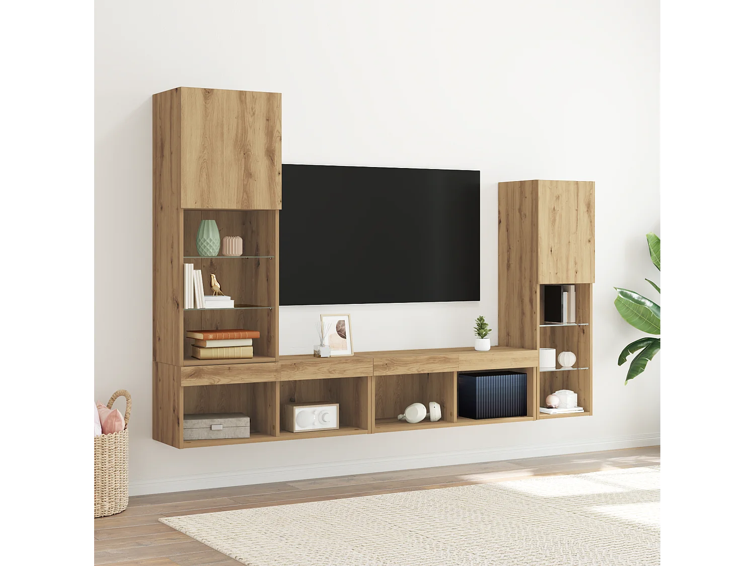 Tv-meubel | Tv-Bank | TV-kastmet LED 40,5x30x102 cm bewerkt artisanaal eiken