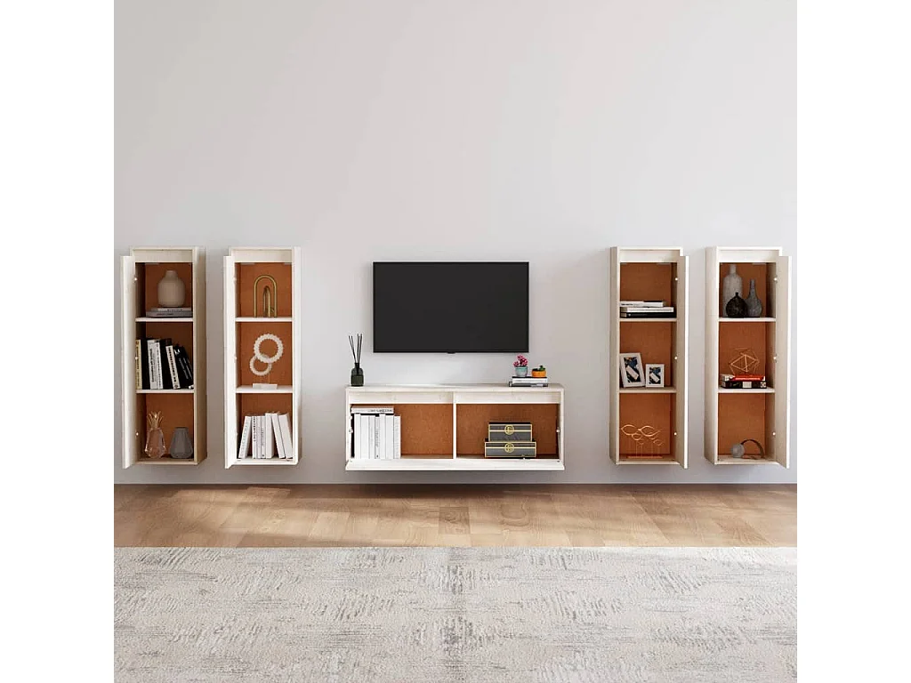 Meubles TV | Bancs TV | Armoires TV 5 pcs Blanc Bois massif de pin
