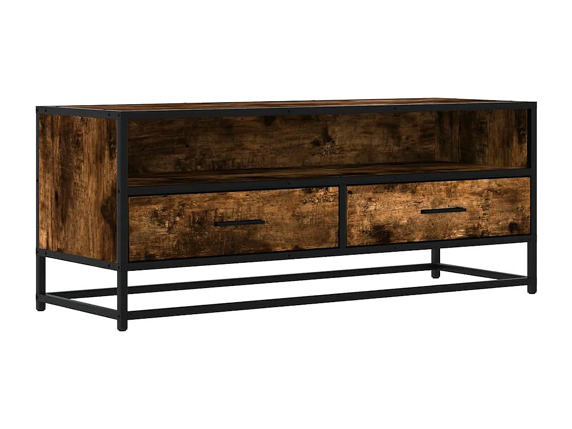 Meuble TV | Banc TV | Armoire TV chêne fumé 100x34,5x40 cm bois d'ingénierie et métal