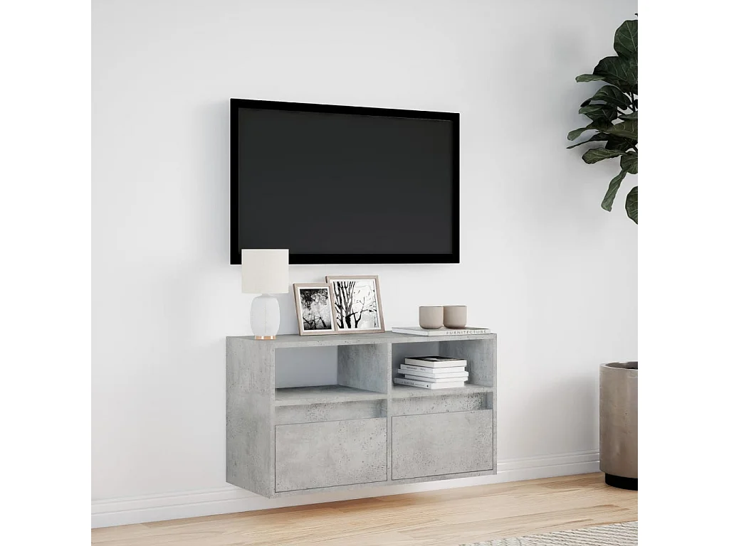Meuble TV | Banc TV | Armoire TV mural avec lumières LED gris béton 80x31x45 cm
