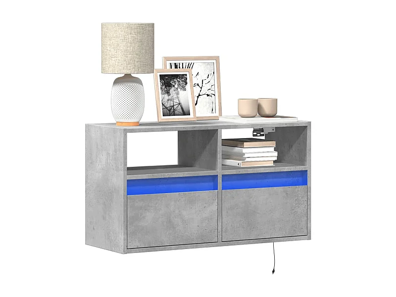 Meuble TV | Banc TV | Armoire TV mural avec lumières LED gris béton 80x31x45 cm