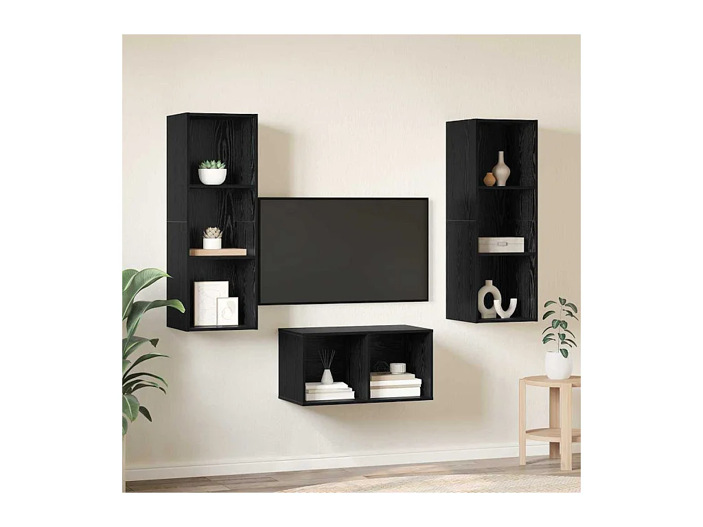 Conjunto de Mueble de TV | Mueble de salón Roble negro 37 x 37 x 107 cm