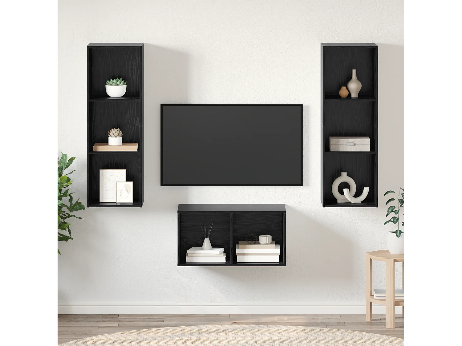 Conjunto de Mueble de TV | Mueble de salón Roble negro 37 x 37 x 107 cm