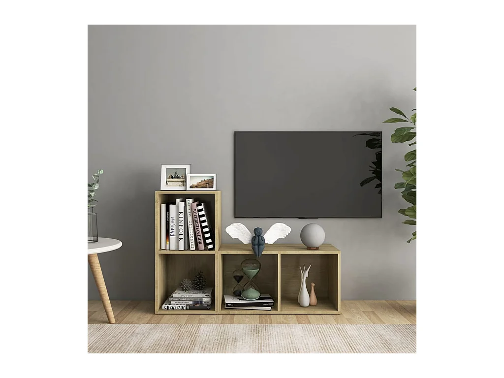 Muebles de salón | Gabinetes de TV |  Muebles de TV de pared 2 pzas madera ingeniería roble Sonoma