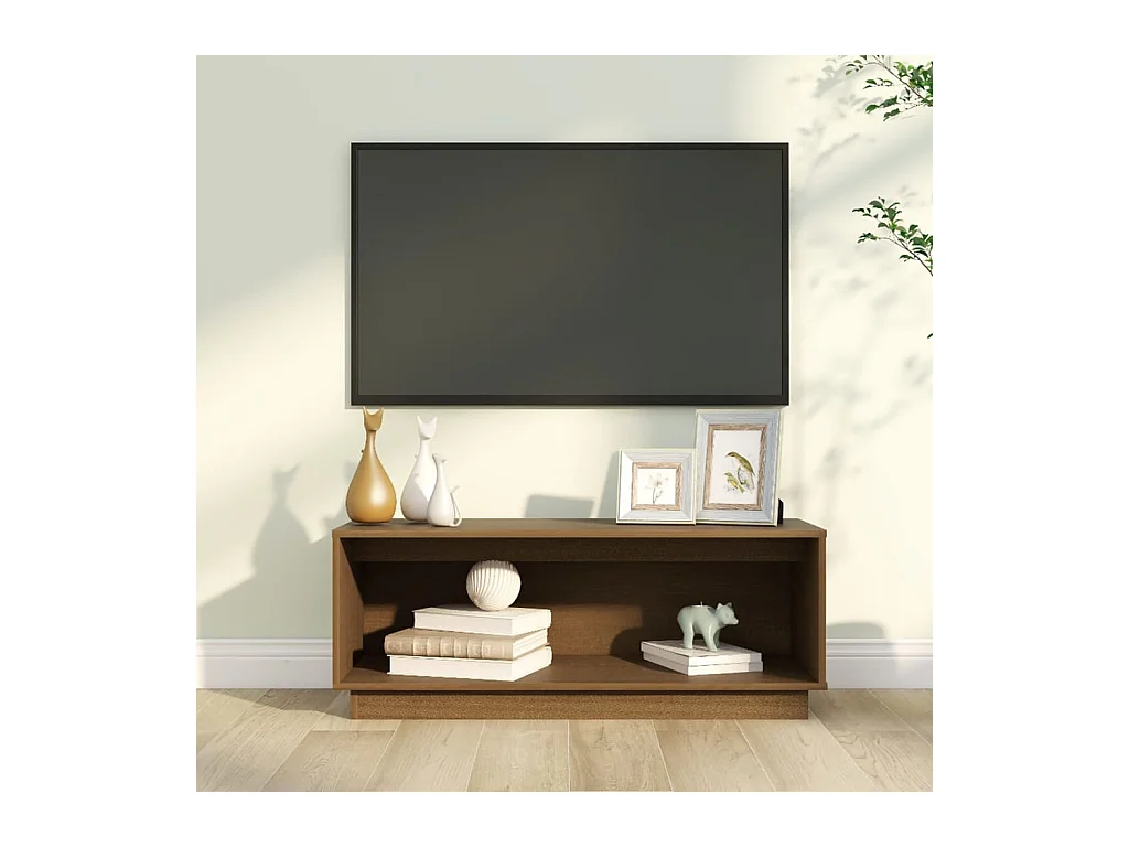 Mueble de TV | Mueble de salón madera maciza de pino marrón miel 90x35x35 cm