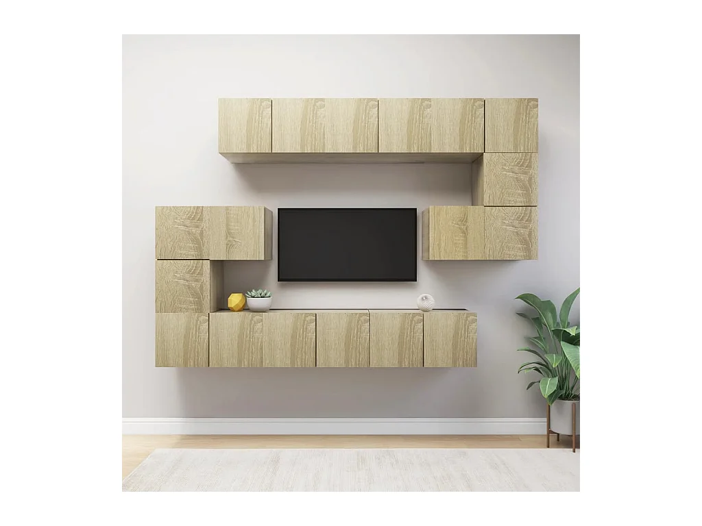 Set de muebles salón TV | Gabinetes de TV |  Muebles de salón 10 pzas madera ingeniería roble Sonoma