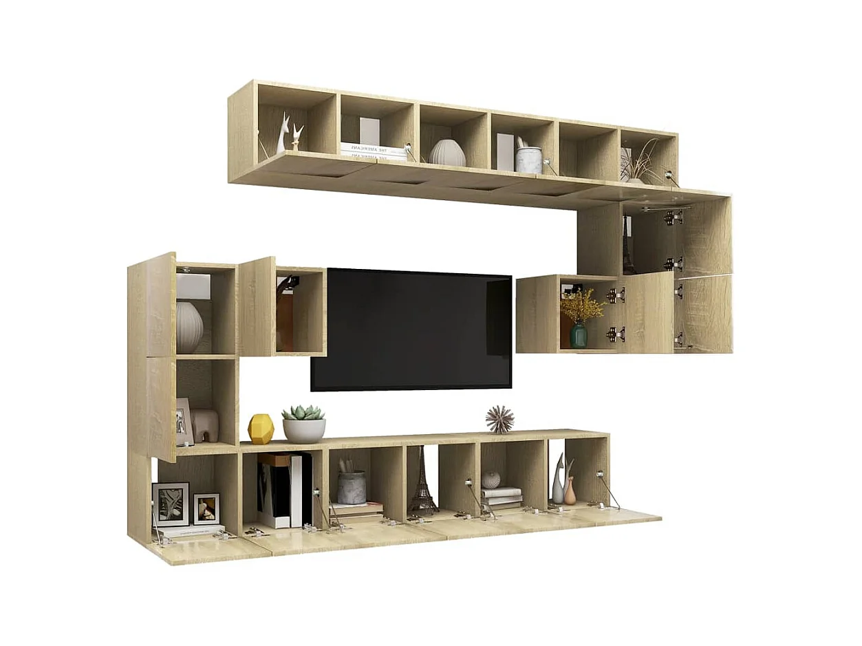 Set de muebles salón TV | Gabinetes de TV |  Muebles de salón 10 pzas madera ingeniería roble Sonoma