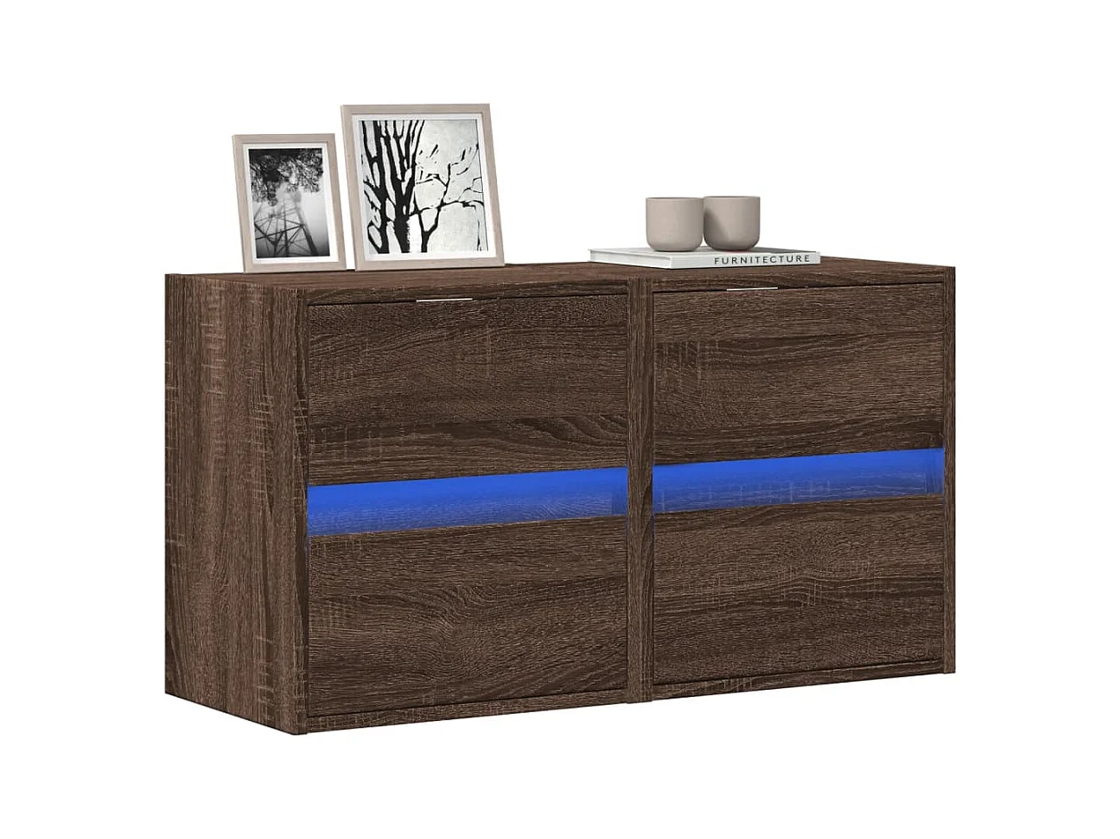 Muebles TV | Gabinetes de TV | Muebles de salón de pared luces LED 2 uds marrón roble 41x31x45 cm